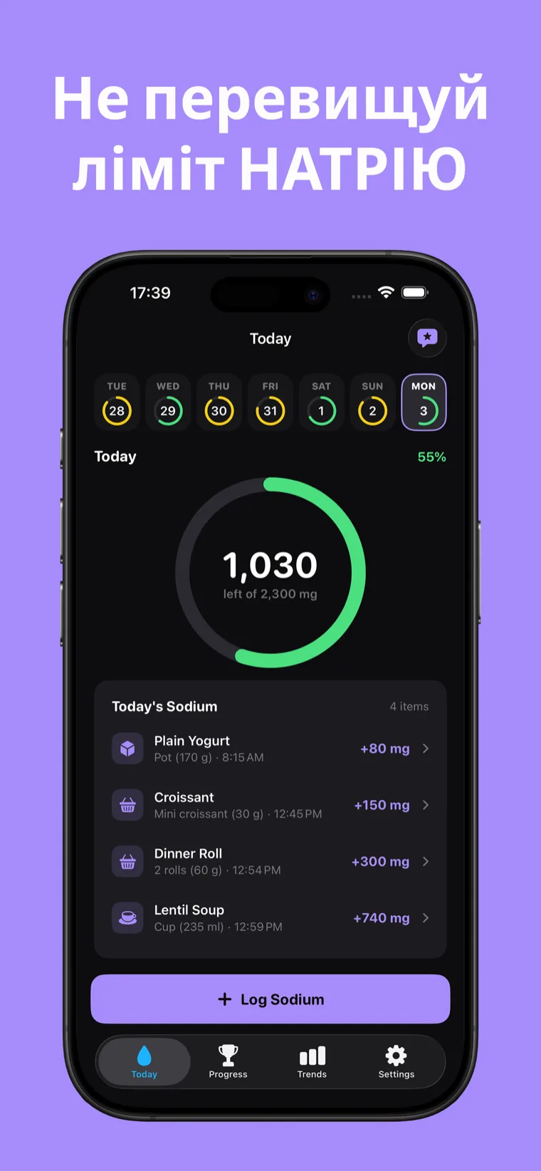 Не перевищуй ліміт НАТРІЮ — Sodium Tracker на iPhone показує кільце денного прогресу споживання натрію